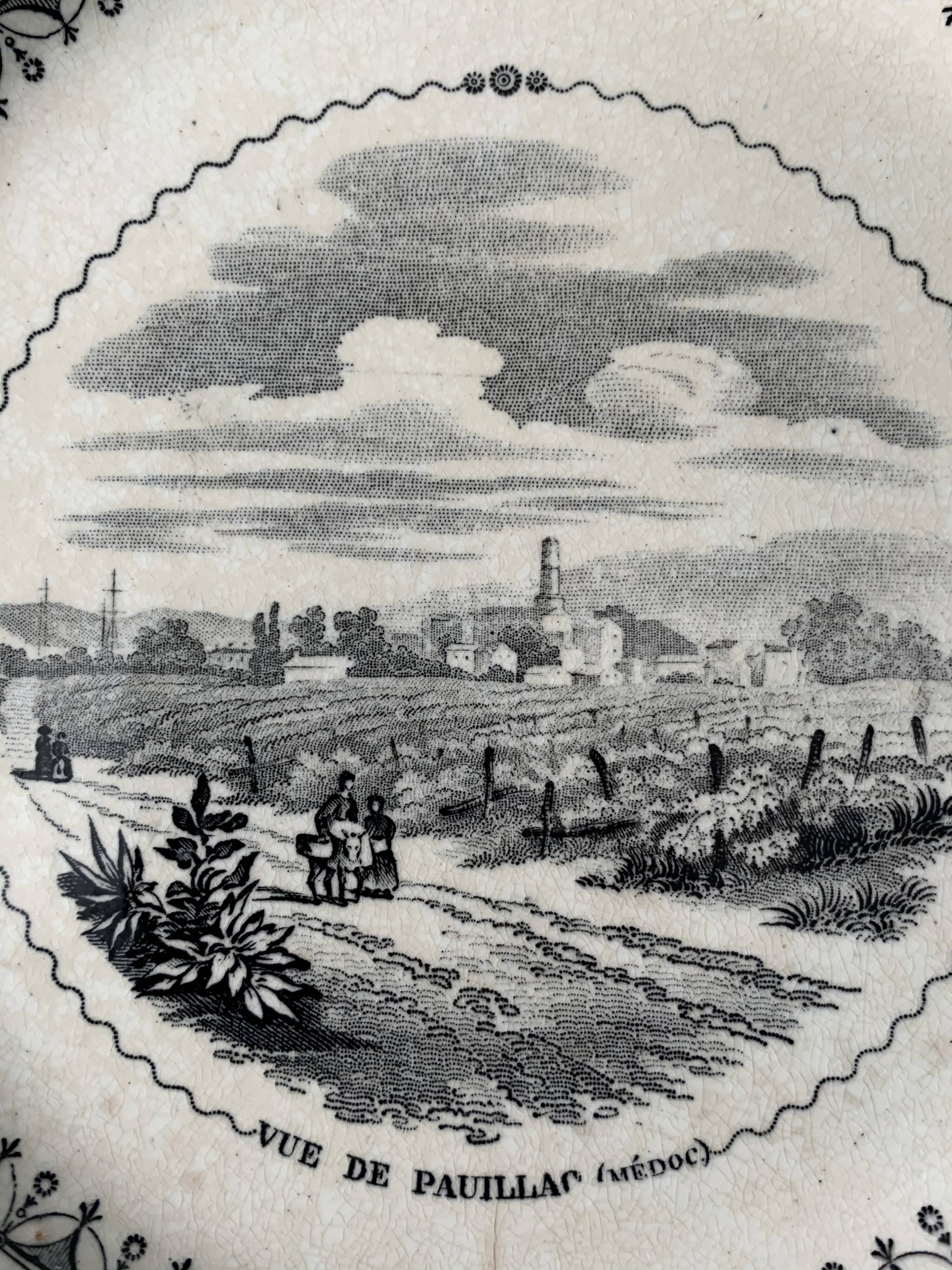 6 old dessert plates Old and Johnston Bordeaux 19th century Médoc and its castles