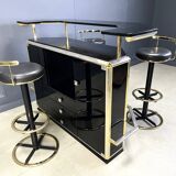 Hollywood regency bar with three stools, 1970s