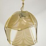 French ceiling light in gold metal with 4 decorative glass panels.