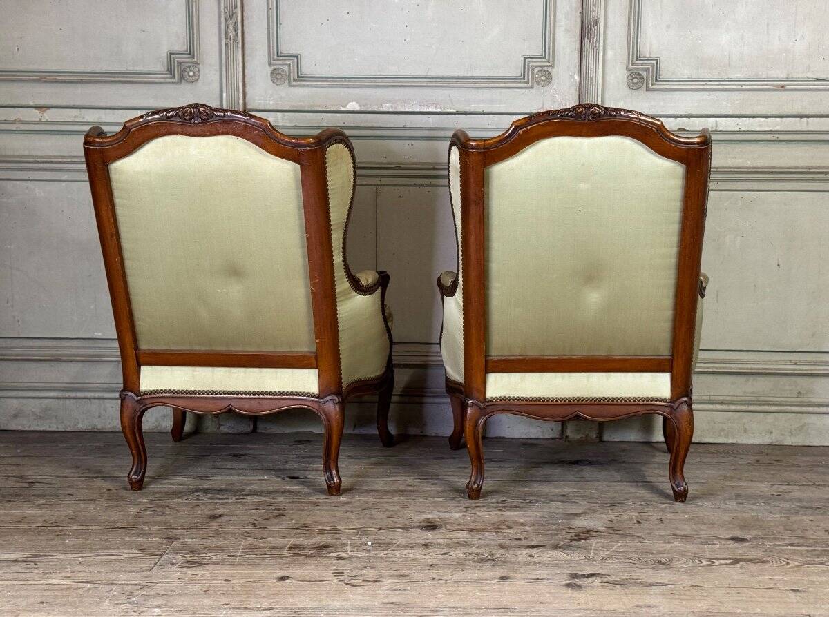 Pair Of Louis XV Style Bergeres In Finely Carved Walnut Around 1920