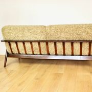 Beautiful vintage three-seater sofa from the 80s with removable cushions - long pile khaki, dark beige
