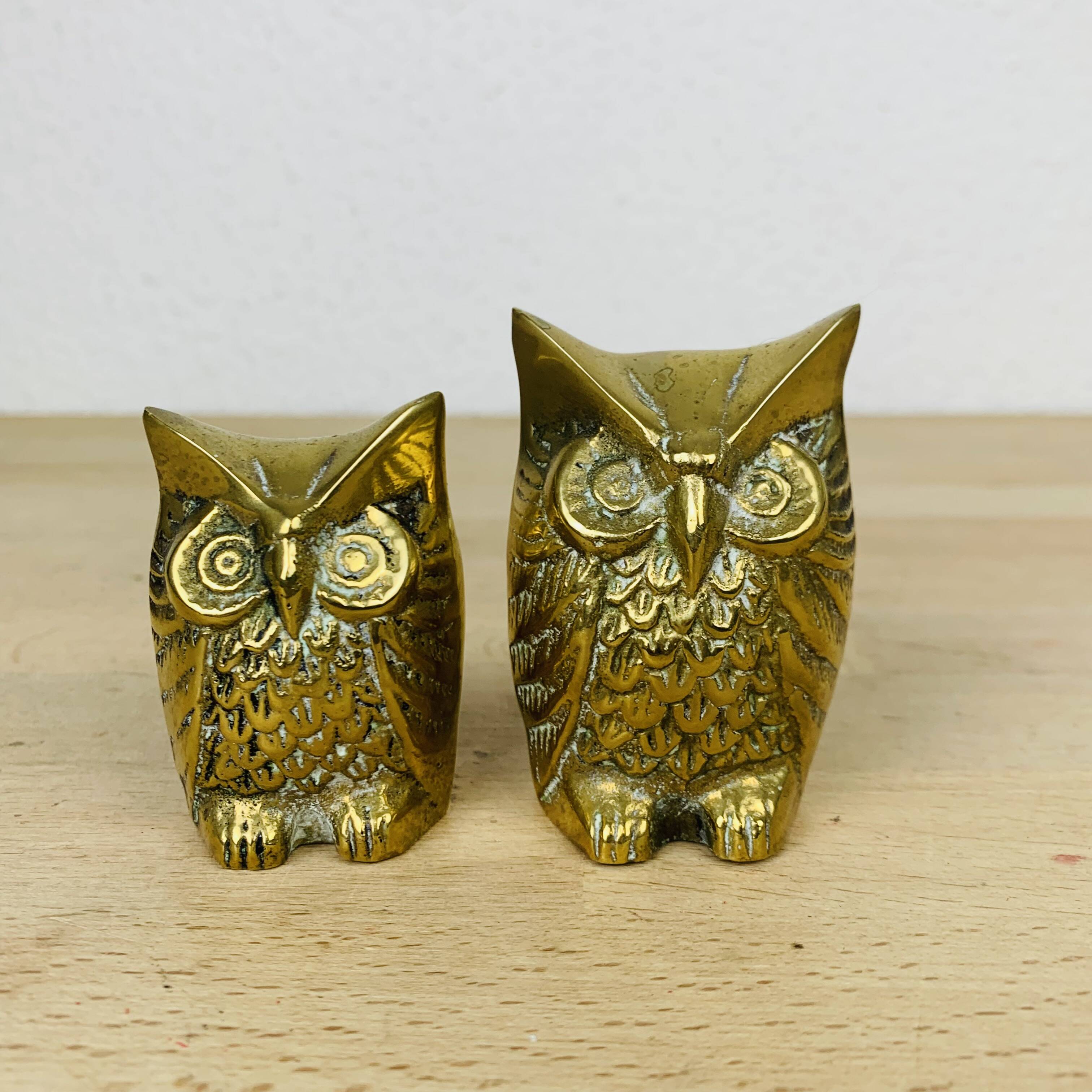 Pair of owls/owls in golden brass