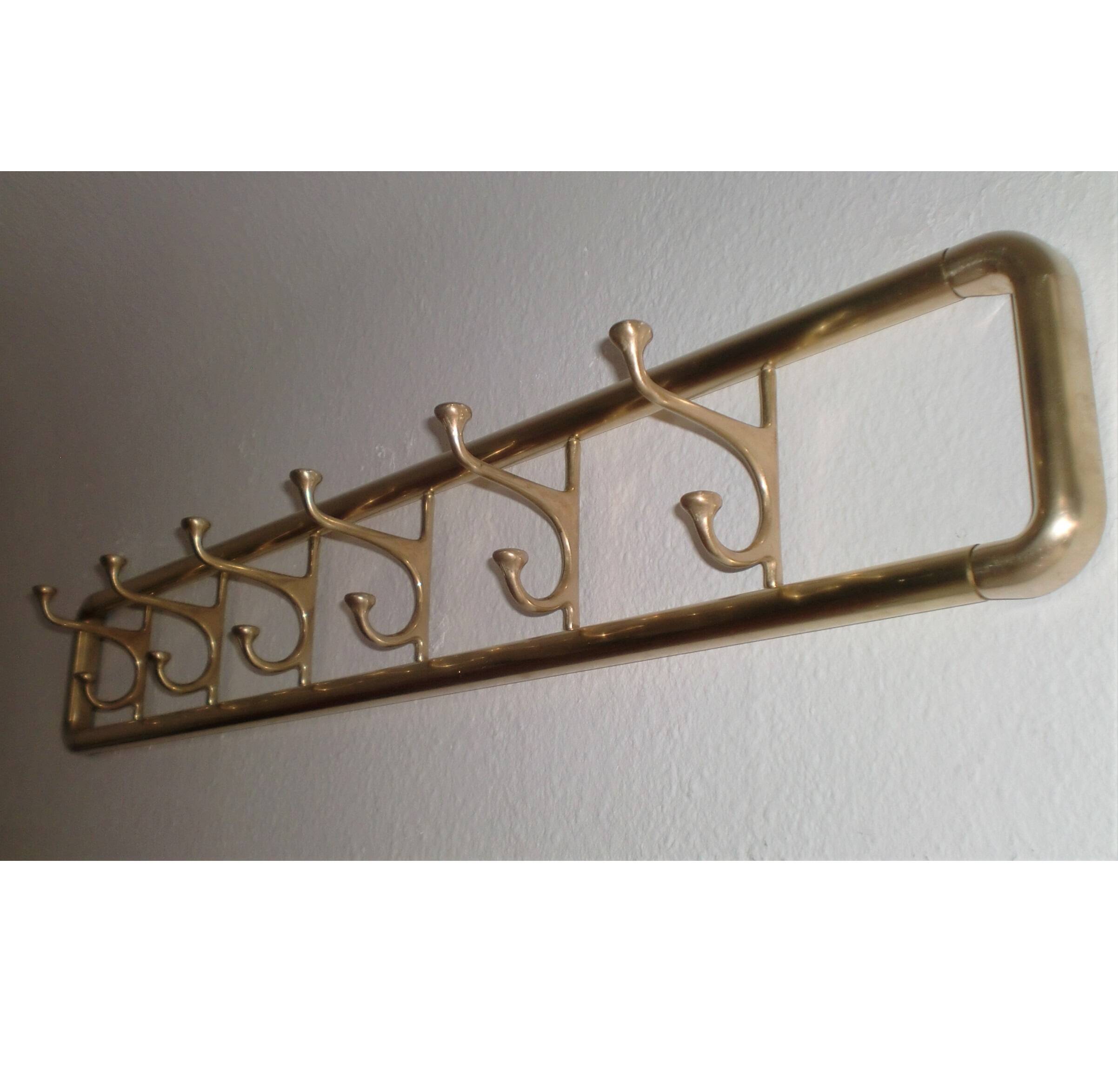 86cm art-deco brass coat rack with 6 folding hooks, austria, 1930s