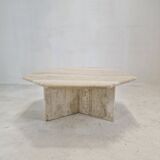 Italian octagon coffee table in travertine, 1980s
