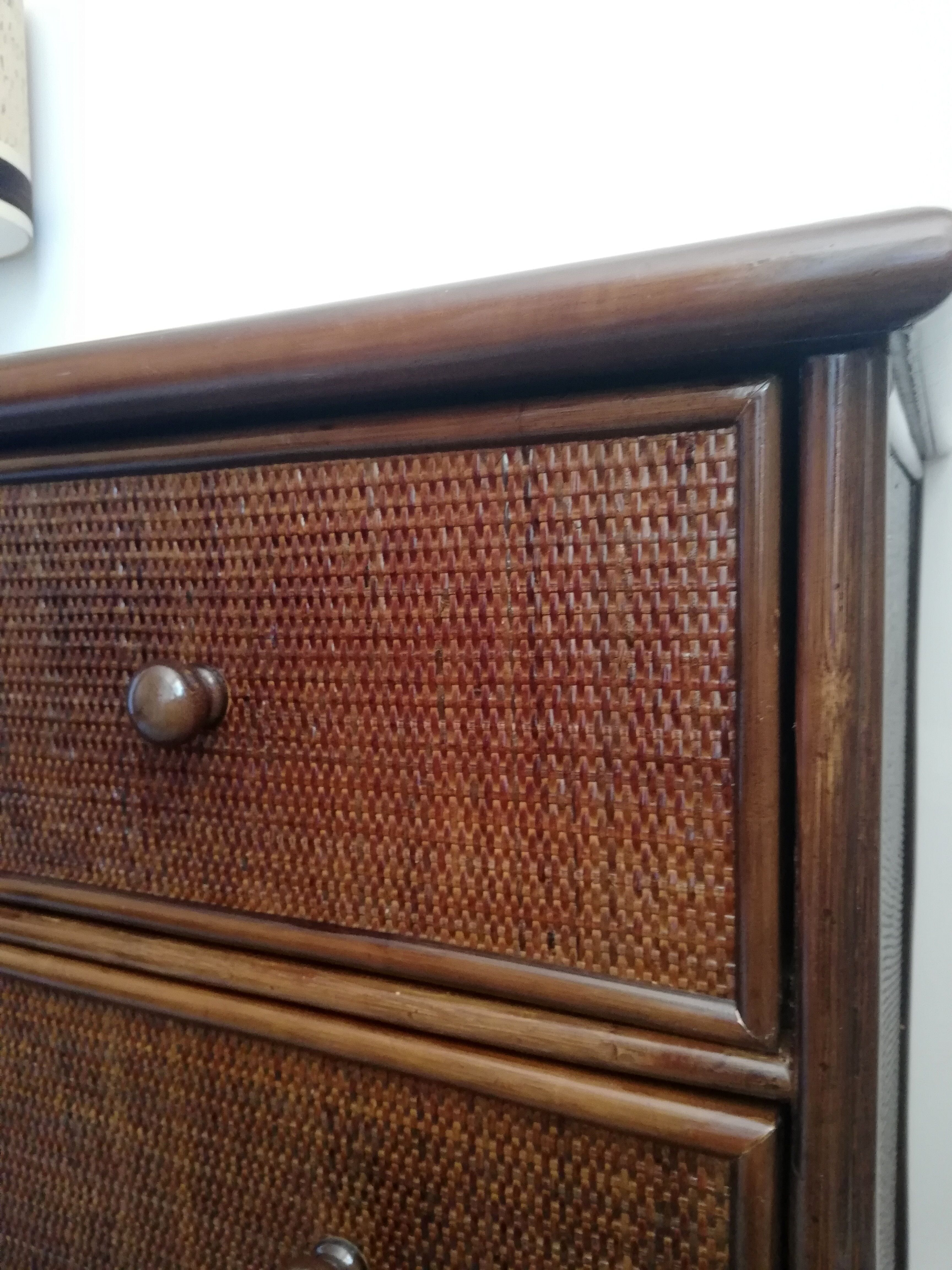 Chest of drawers braided rattan and wood