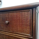 Chest of drawers braided rattan and wood