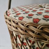 Tripod worker, sewing box, rattan and wood, 60s