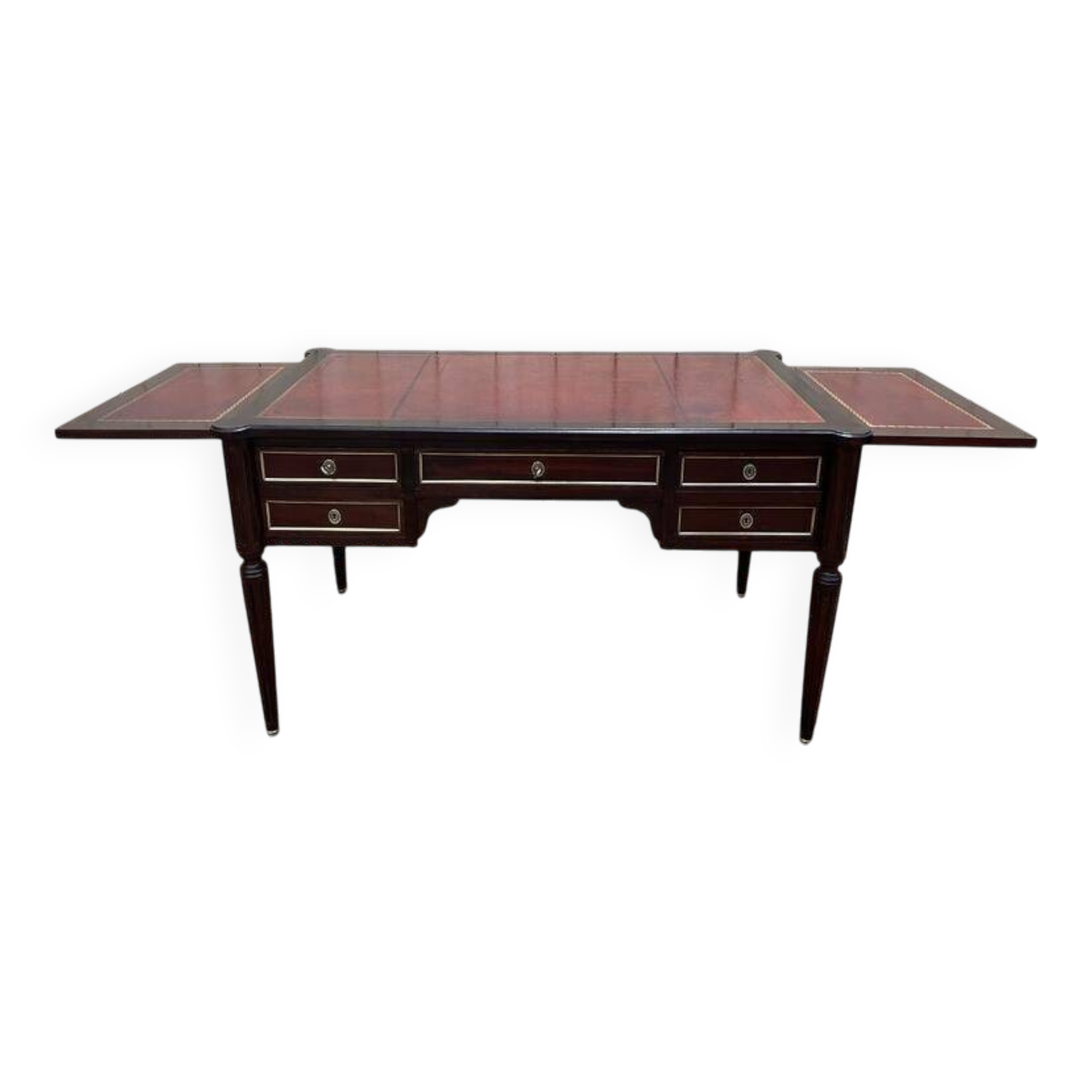 Bureau plat de style Louis XVI acajou et cuir rouge