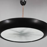 1940s Josef Hůrka for Napako Bauhaus UFO pendant light, metal & glass, restored
