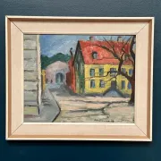 Original Swedish Oil on Panel – “Urban Landscape” by B. Gustavson – Signed – Dated 1947 – Vintage & Framed
