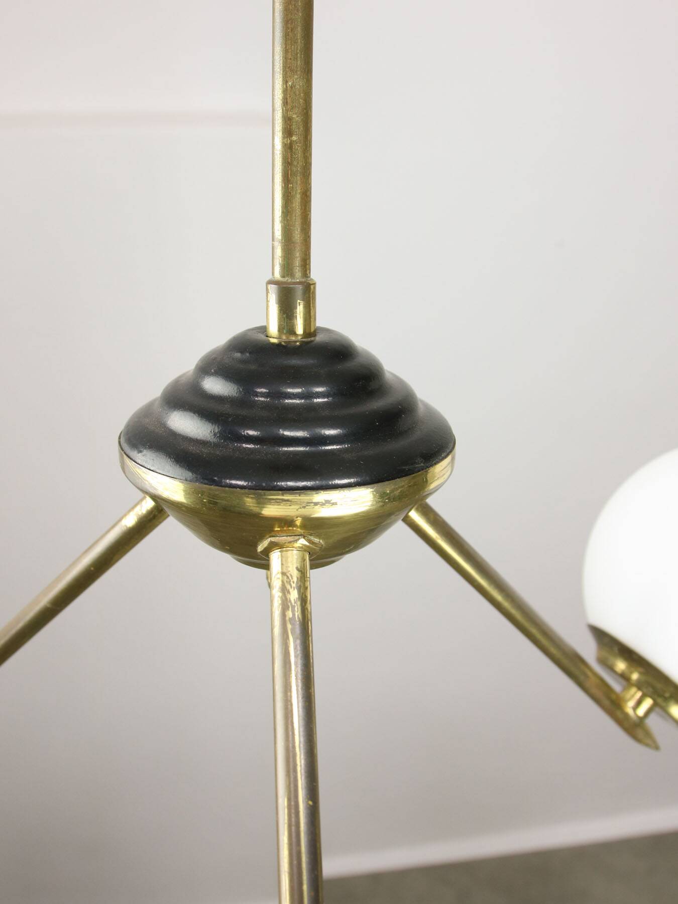 Art Deco Italian Brass and Opaline Chandelier