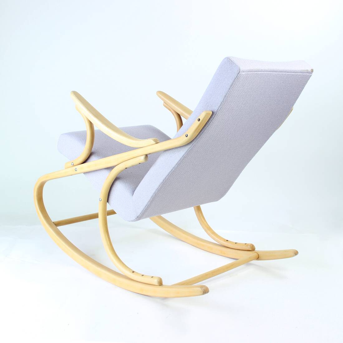 Mid Century Bentwood Rocking Armchair In Blond Oak By Ton, Czechoslovakia