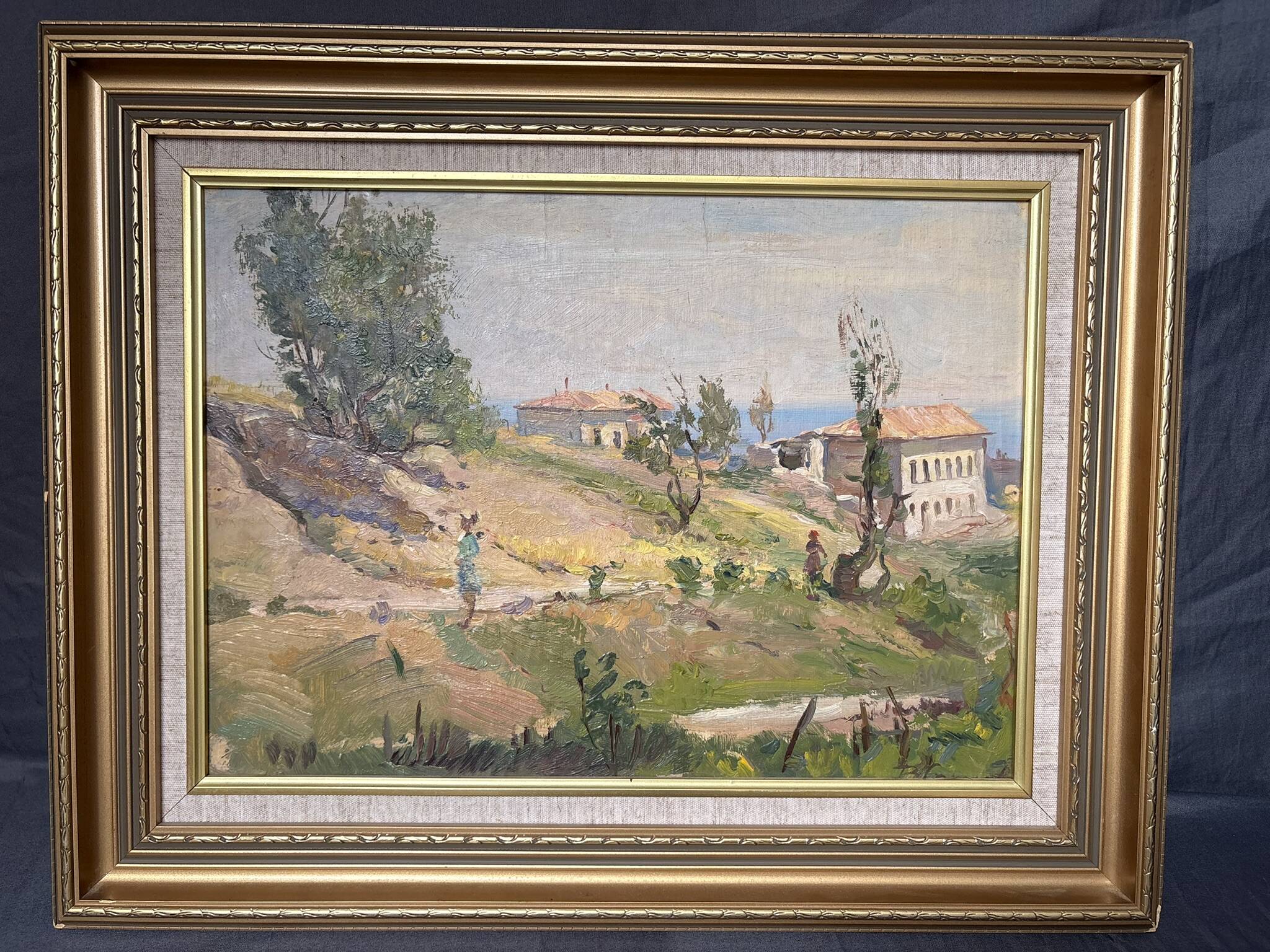 Old Oil Painting on Cardboard Landscape Provence Italy Mediterranean Caucasus So