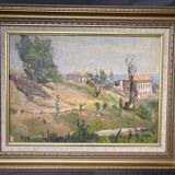 Old Oil Painting on Cardboard Landscape Provence Italy Mediterranean Caucasus So