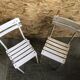 Pair Old Garden Chair Metal Structure + Vintage White Wood Slats