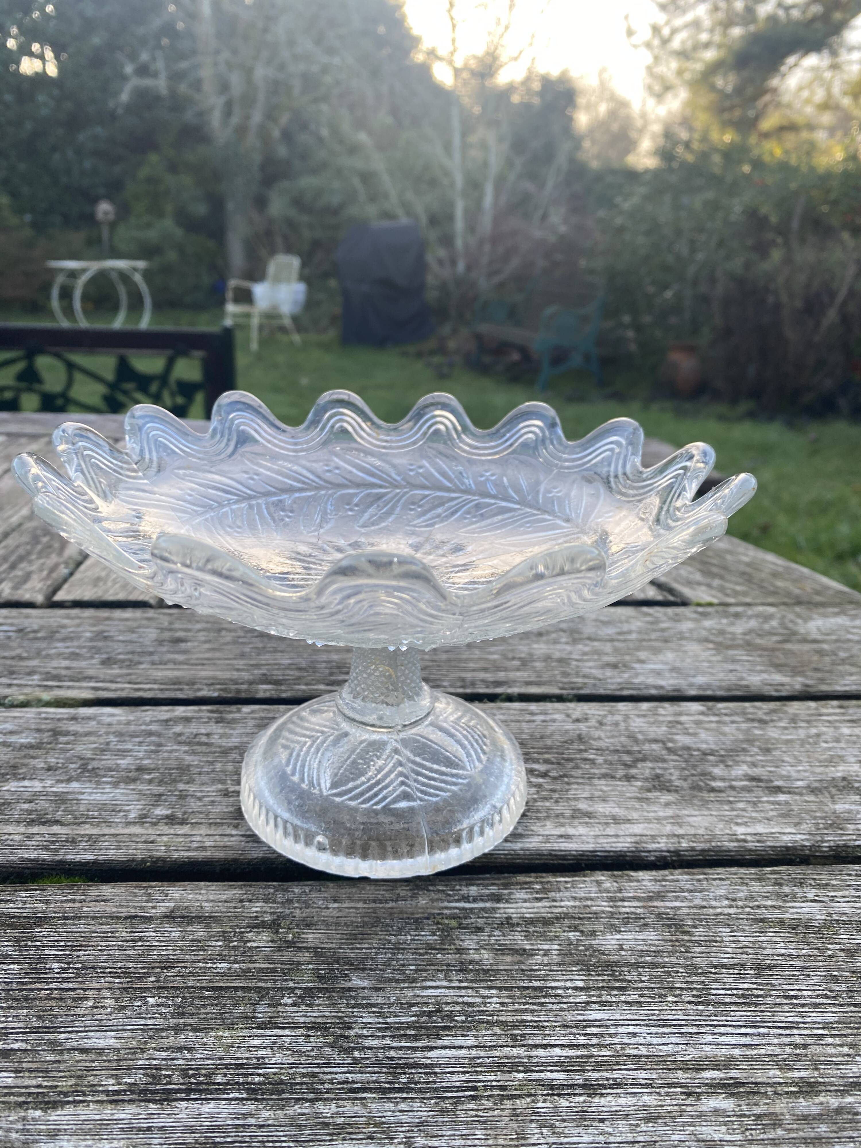 Molded pressed glass compote bowl