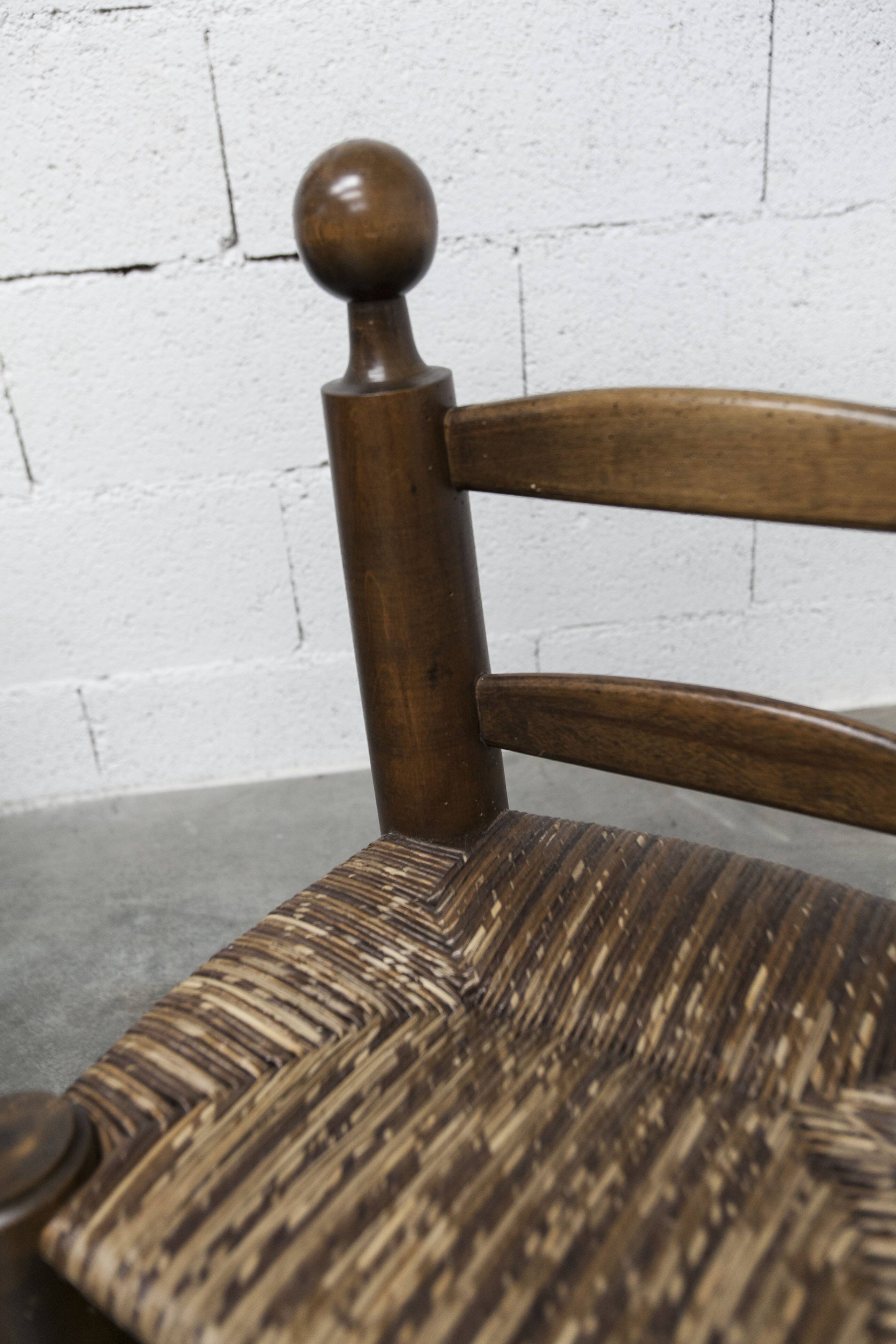 Brutalist children's chair by Charles Doudouyt 1960 oak and wicker