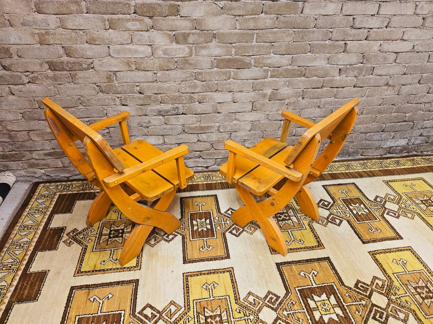 Pair of solid wood armchairs 1960