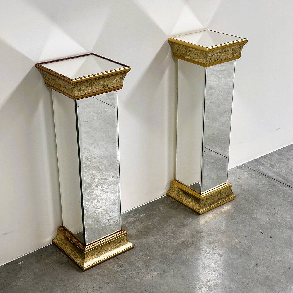 Pair of Deknudt mirrored pedestals / plinths in gilt finish, Belgium, 1980s