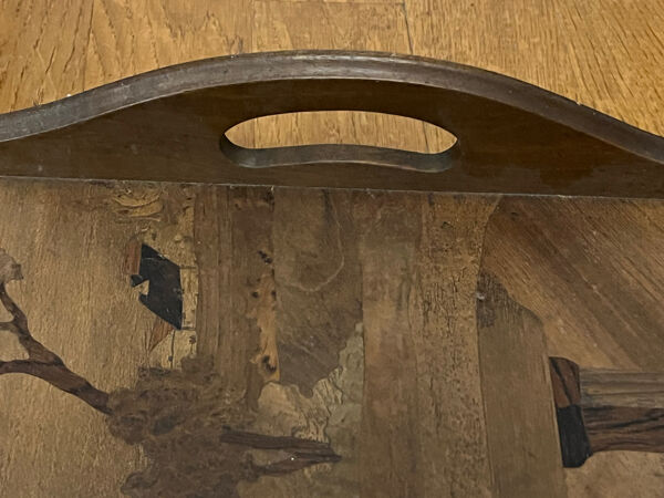Grand plateau ancien en bois marqueté