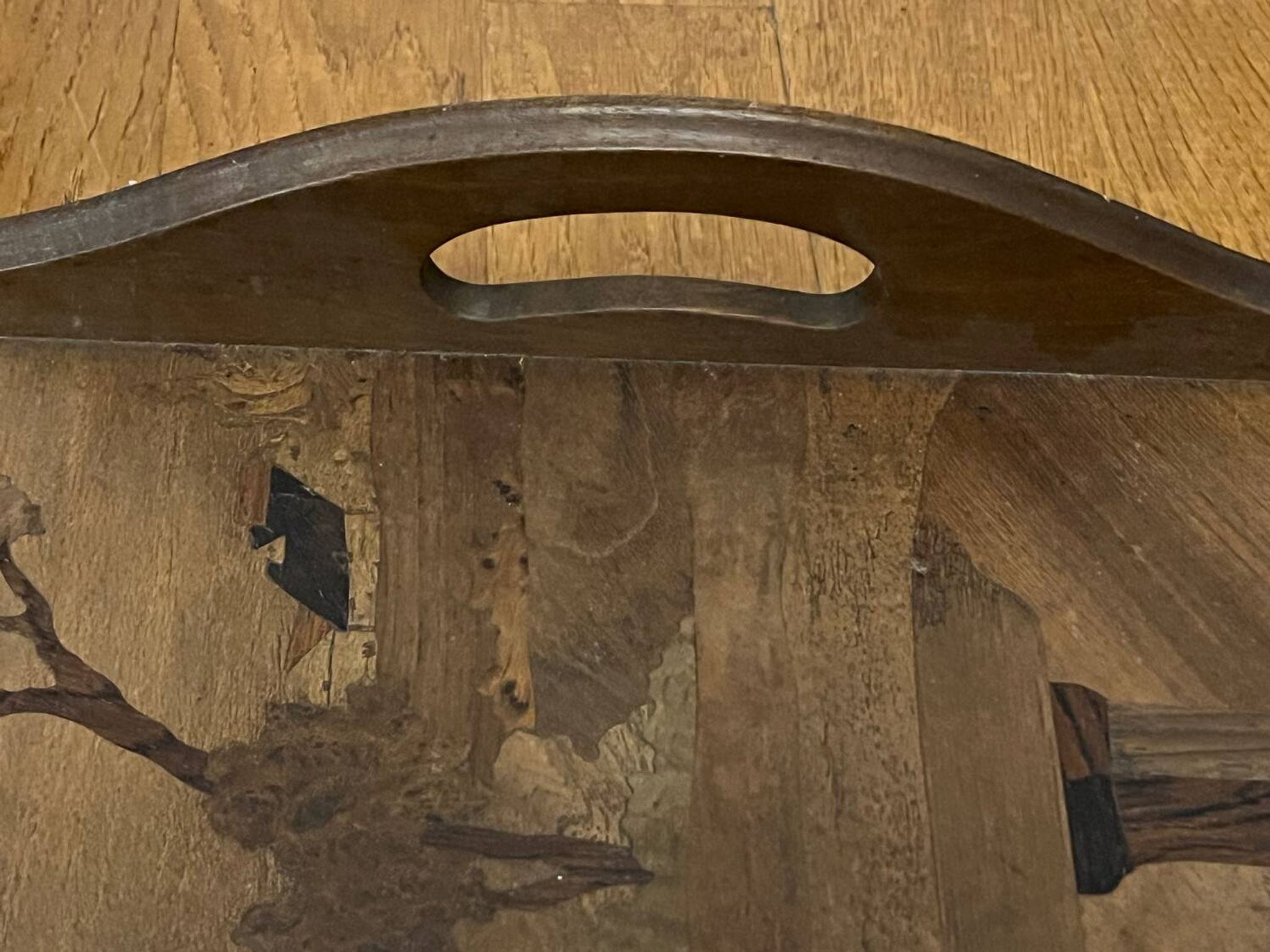 Large antique marquetry wooden platter