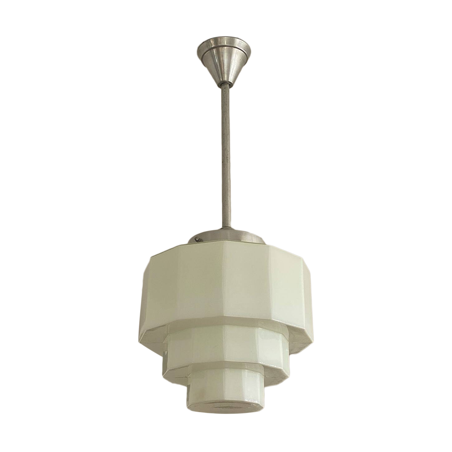 Art Deco pendant light in white Skycraper opaline