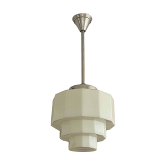 Art Deco pendant light in white Skycraper opaline