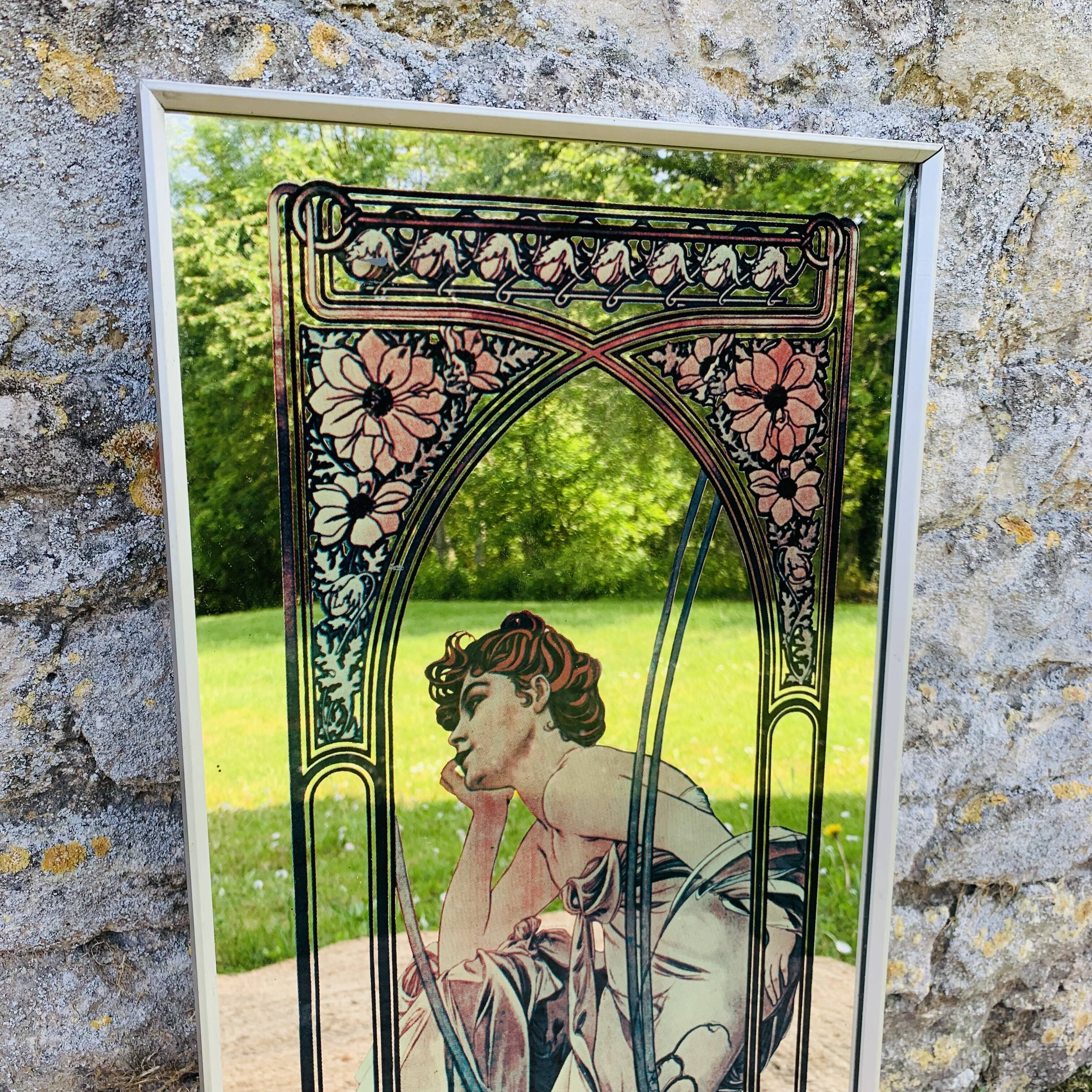 Mirror screen-printed after Mucha "Evening Reverie"
