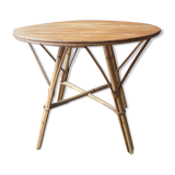 Round coffee table, in rattan and wood