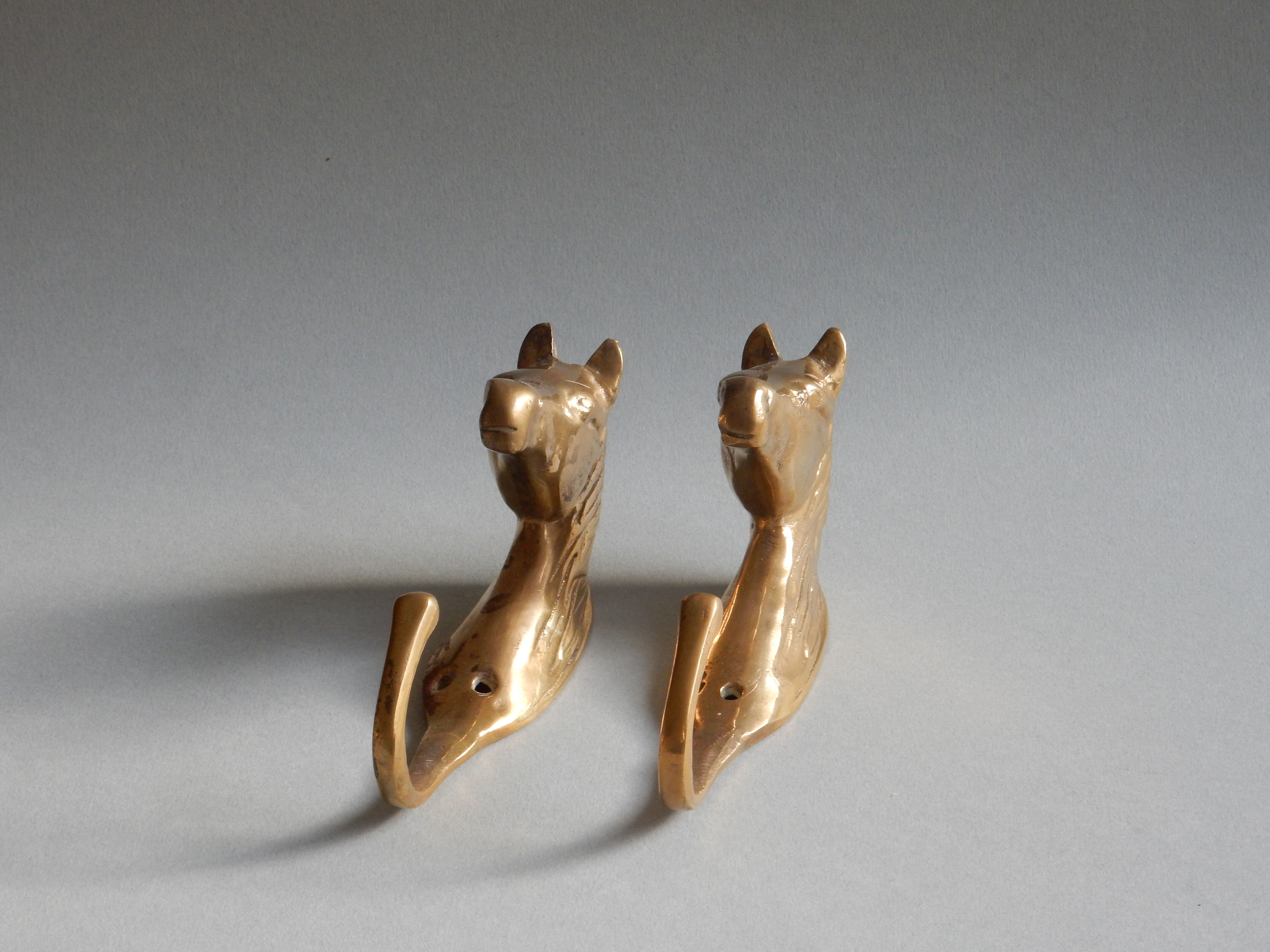 Set of 2 brass horse patères / Vintage coat hanger