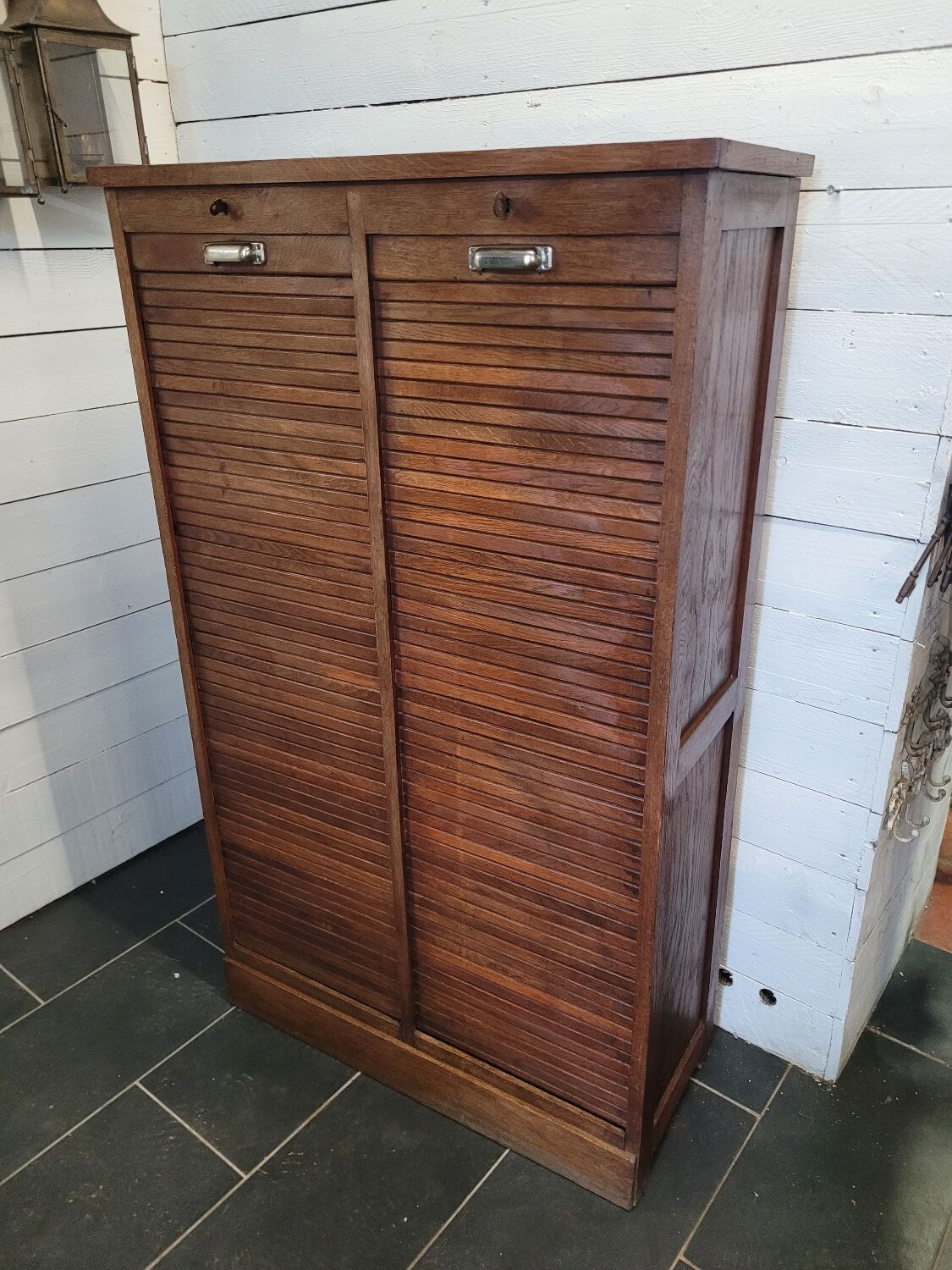 Double oak curtain file cabinet