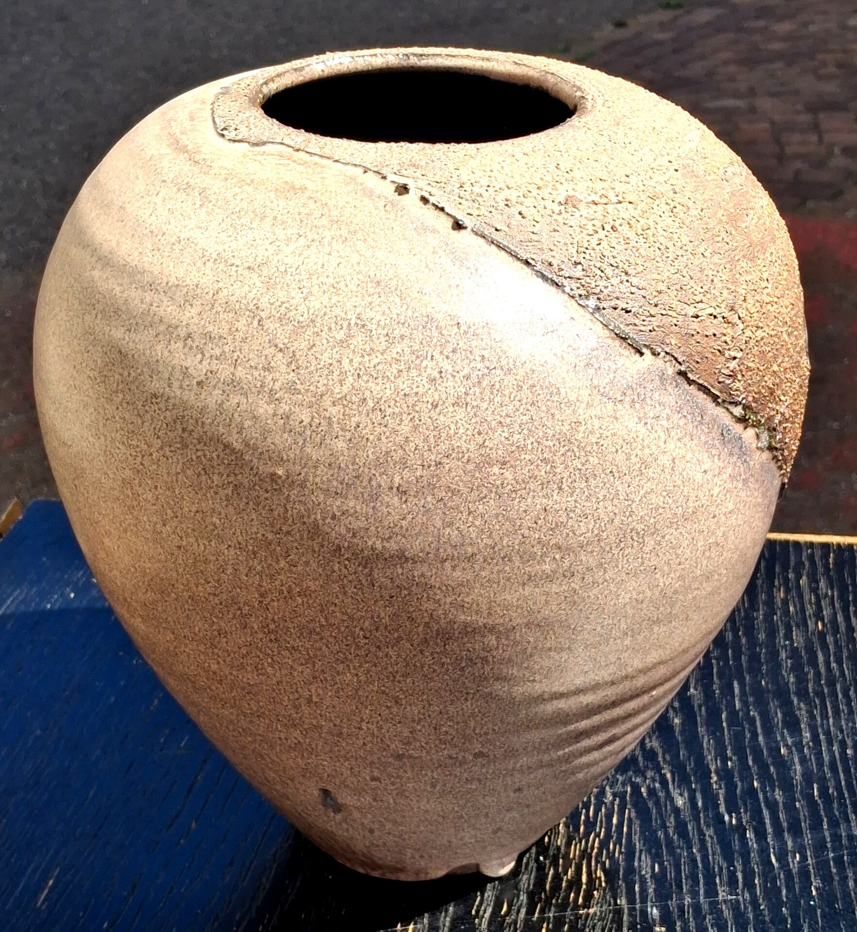 Glazed stoneware vase with a contemporary design, signed to be identified.