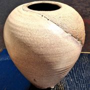 Glazed stoneware vase with a contemporary design, signed to be identified.