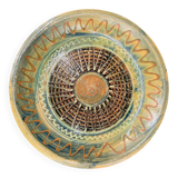 Large decorative glazed ceramic dish – solar motif, 1960s–1970s