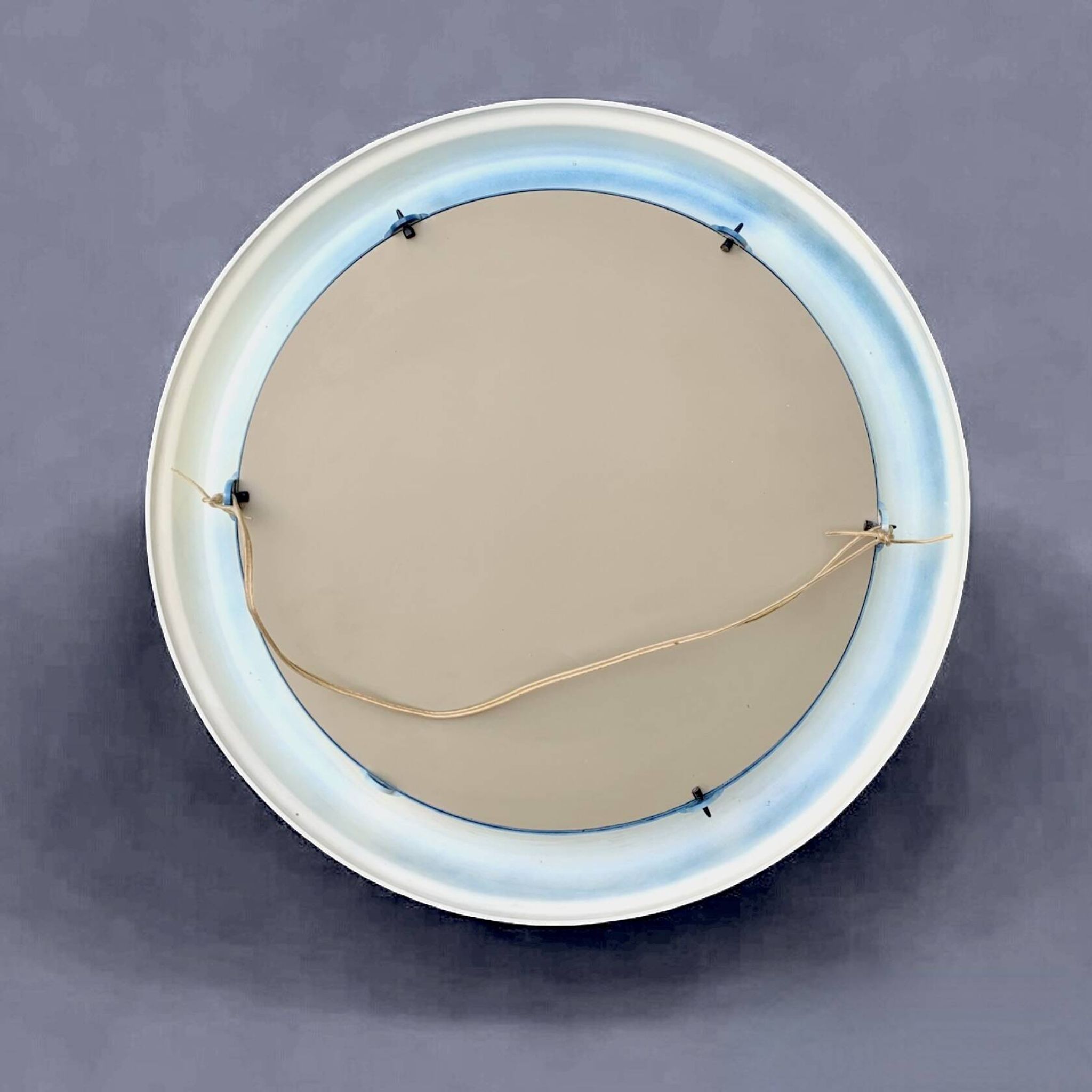 Vintage round wall mirror in blue painted plastic - diameter: 52 cm