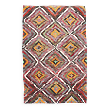 Tapis Kilim Vintage Multicolore, Motifs Losanges Fait Main Turquie