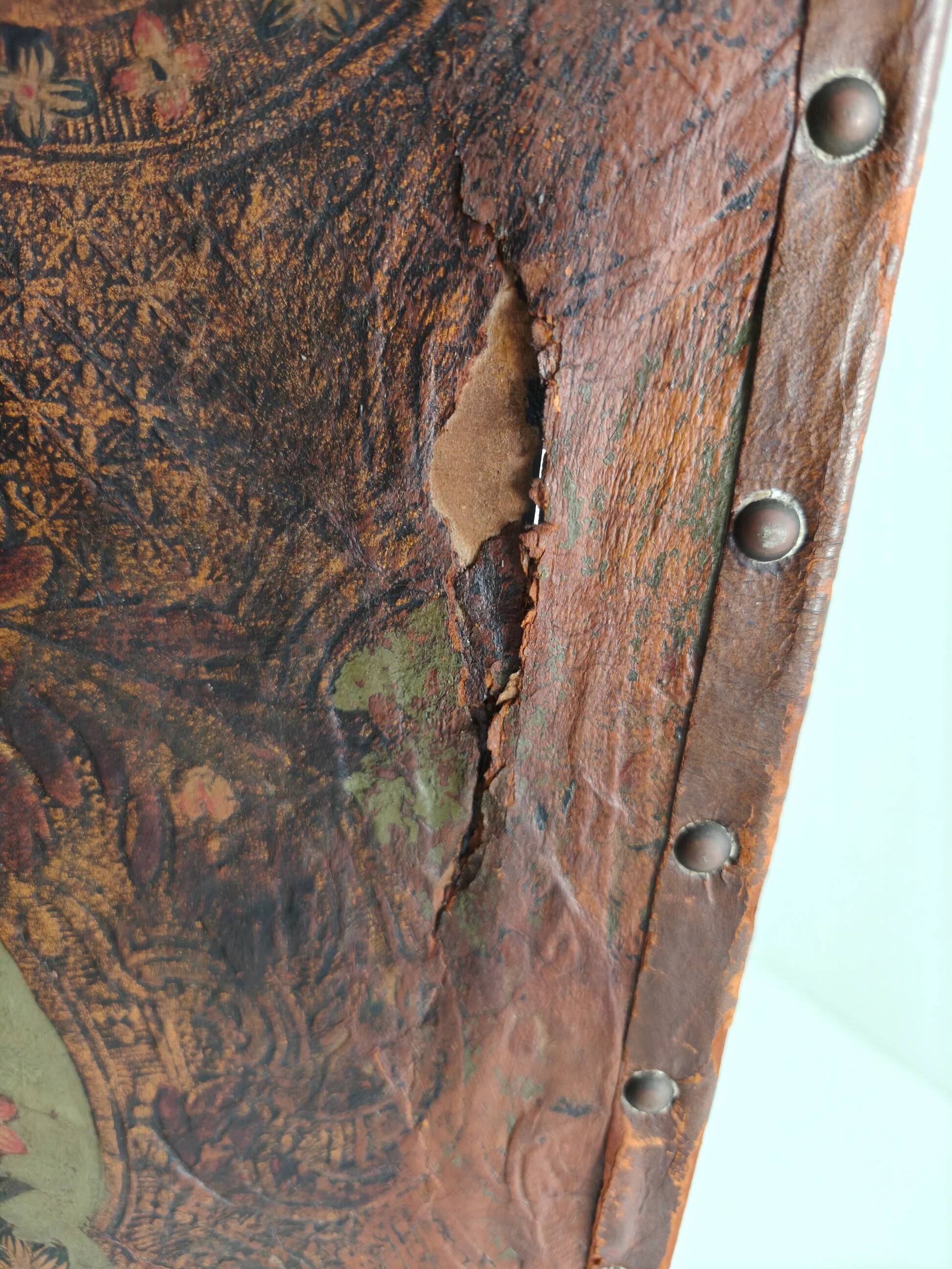 Late 18th-century Belgian embossed leather folding screen – after Daniel Marot