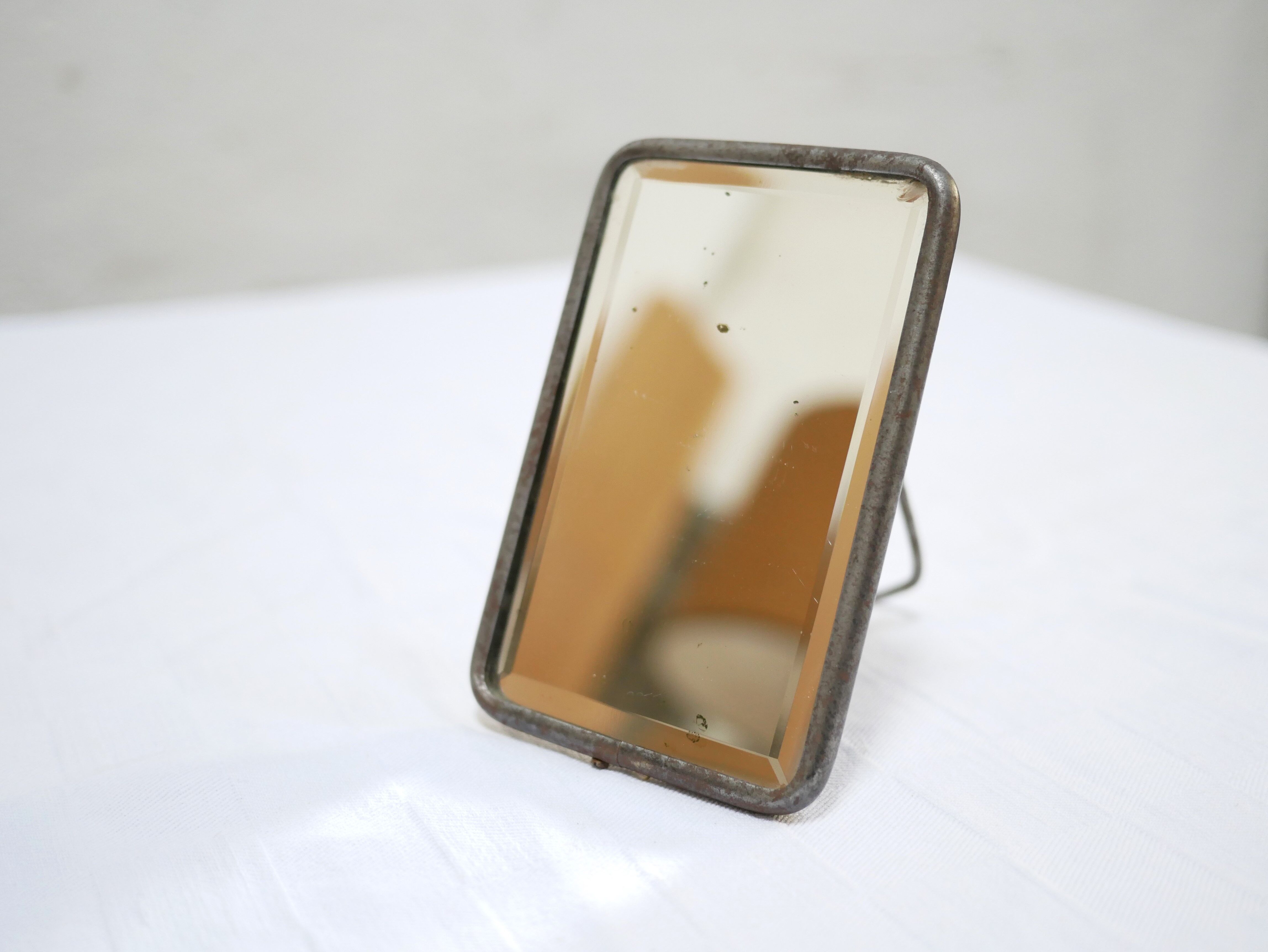 Vintage beveled barber mirror to pose or hang 15cm x 10cm