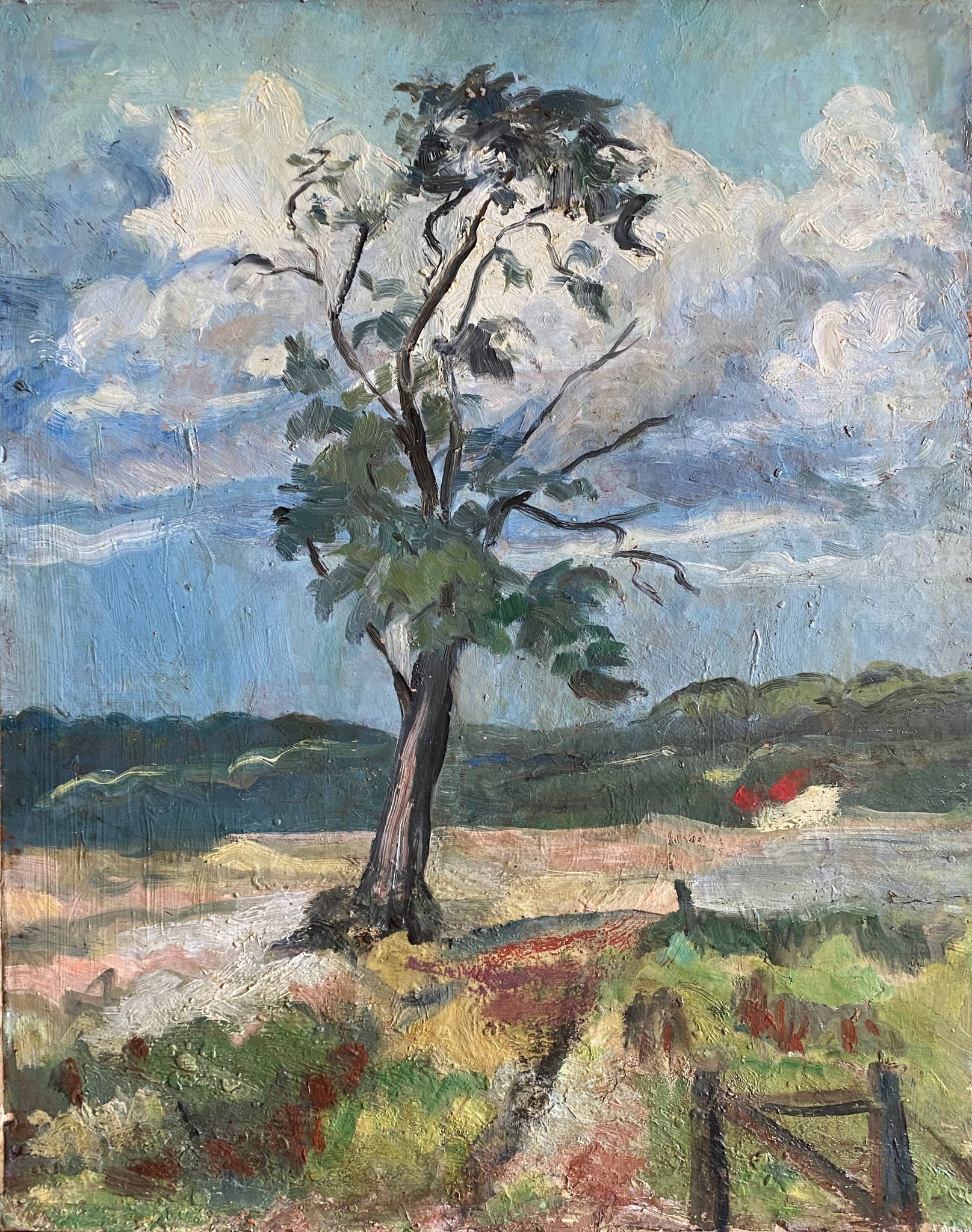Tableau HSP "Paysage à l'arbre et à la maison rouge" - XX`°