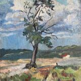 Tableau HSP "Paysage à l'arbre et à la maison rouge" - XX`°