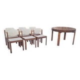 Table and its 6 vintage elm chairs, Scandinavian design furniture