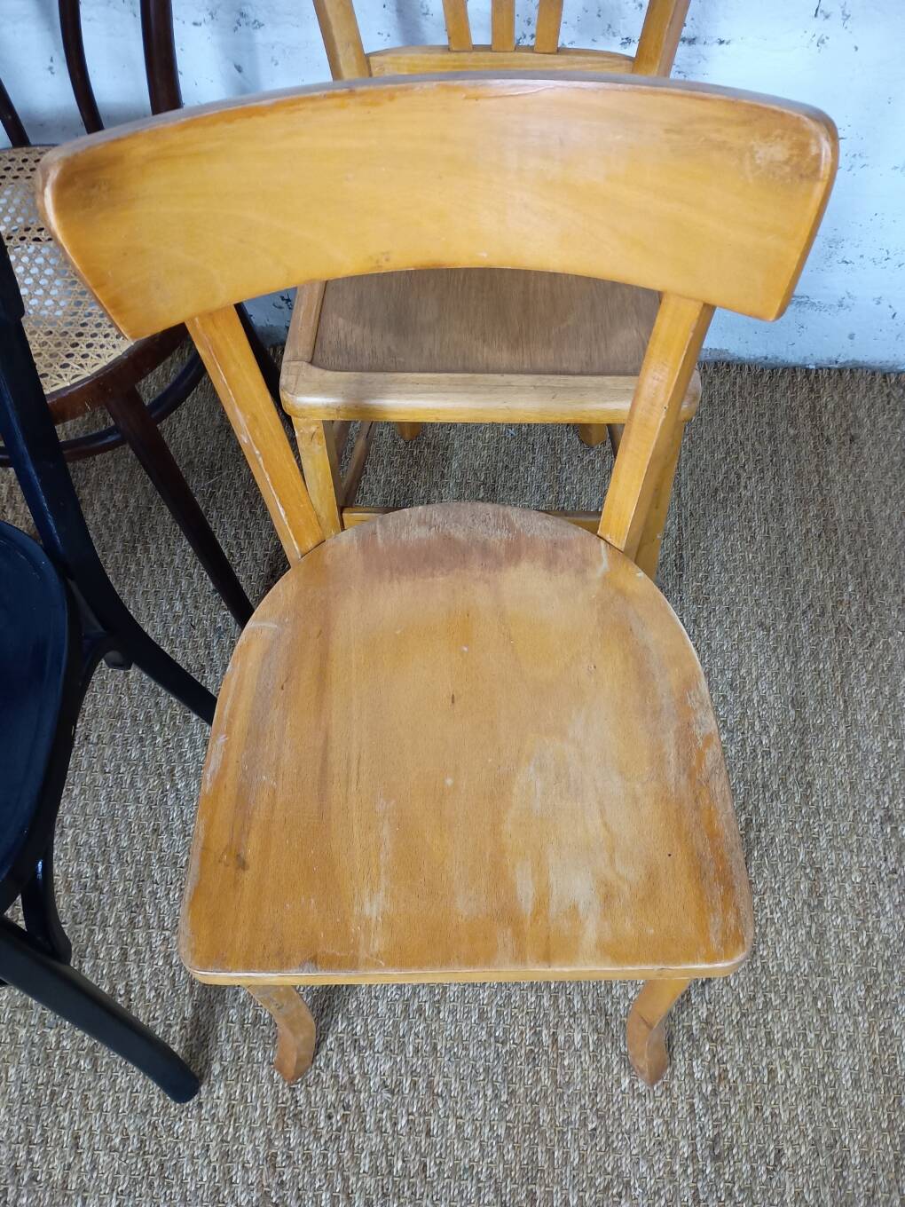 Set of 8 mismatched vintage Baumann Lebrun bistro chairs.