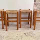 Pair of vintage wooden and straw stools