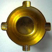 Three "vintage" bronze ashtrays with golden natural patina forming mortars with their drumsticks