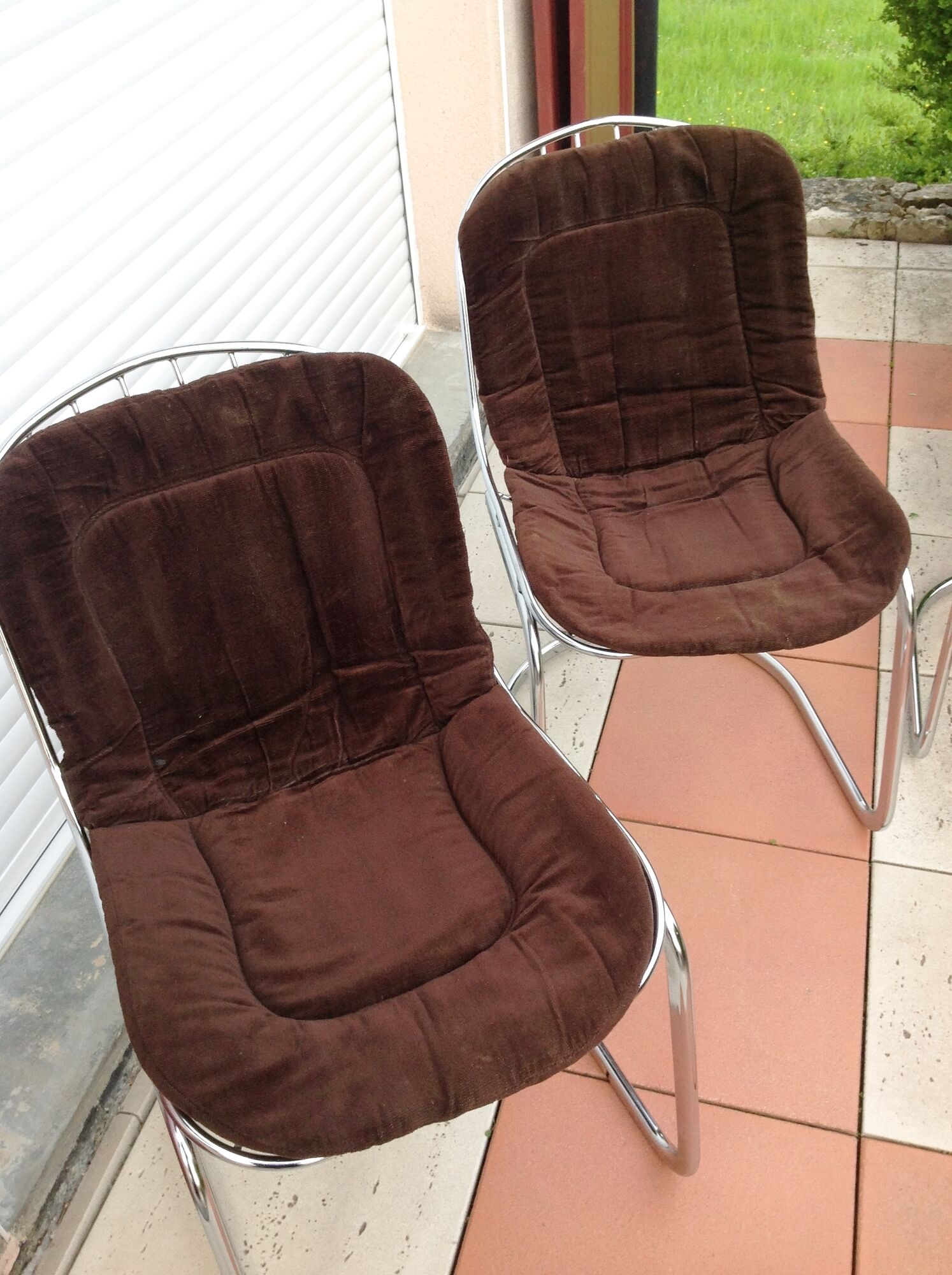 Set of four chrome metal wired chairs by Gastone Rinaldi / vintage 70s