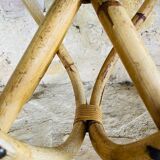 Round bamboo and rattan coffee table with glass top, circa 1960s