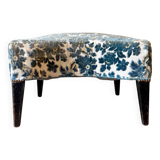 Repose-pieds, pouf en velours et bois foncé