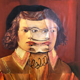Oil painting the man with 3 faces French school XXth signature XII 90