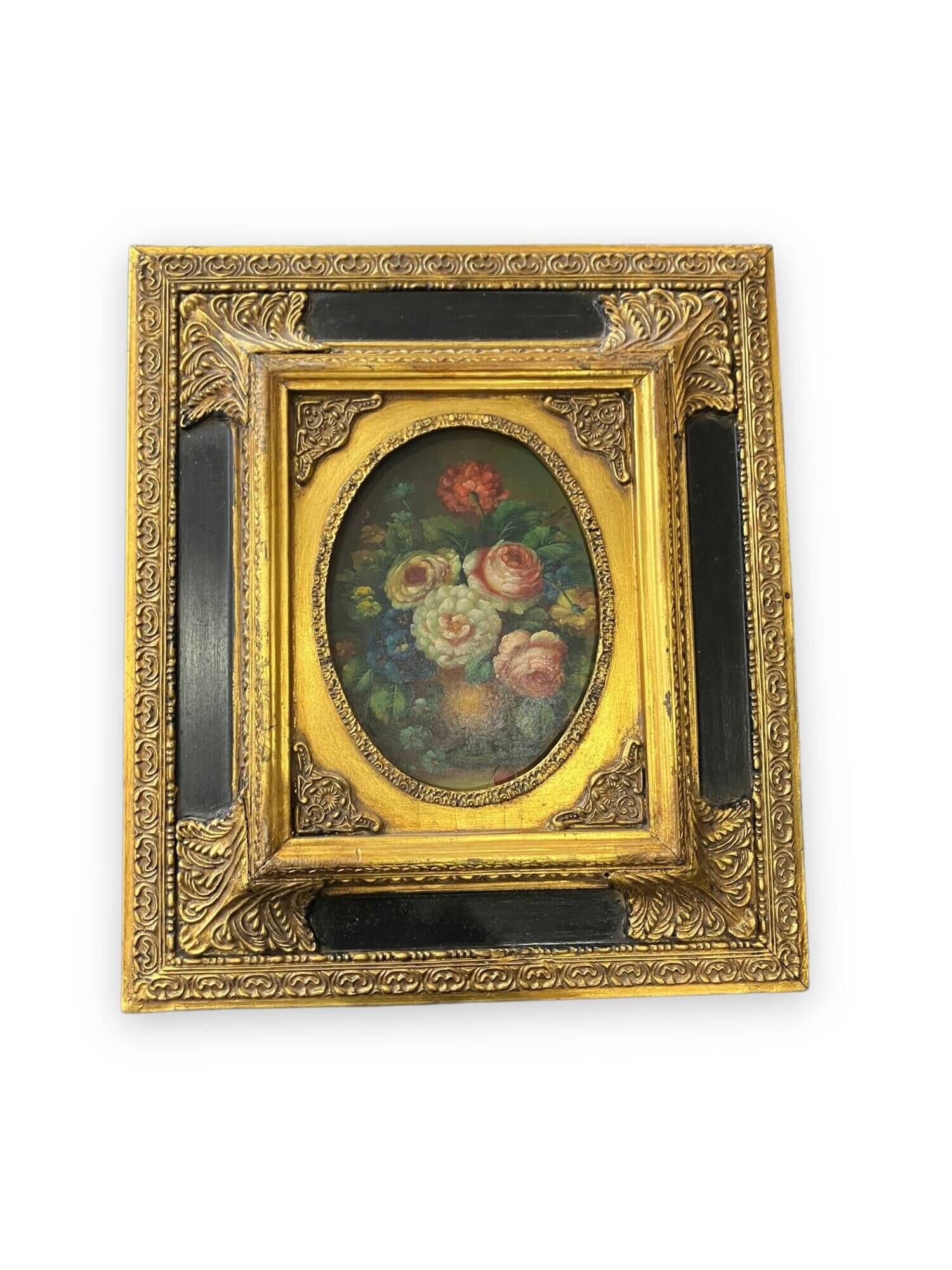 Oil on panel, painting on wood depicting a bouquet of flowers