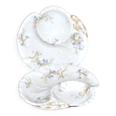 Limoges Haviland set of 2 asparagus plates in porcelain with blue cornflower and gold decoration.